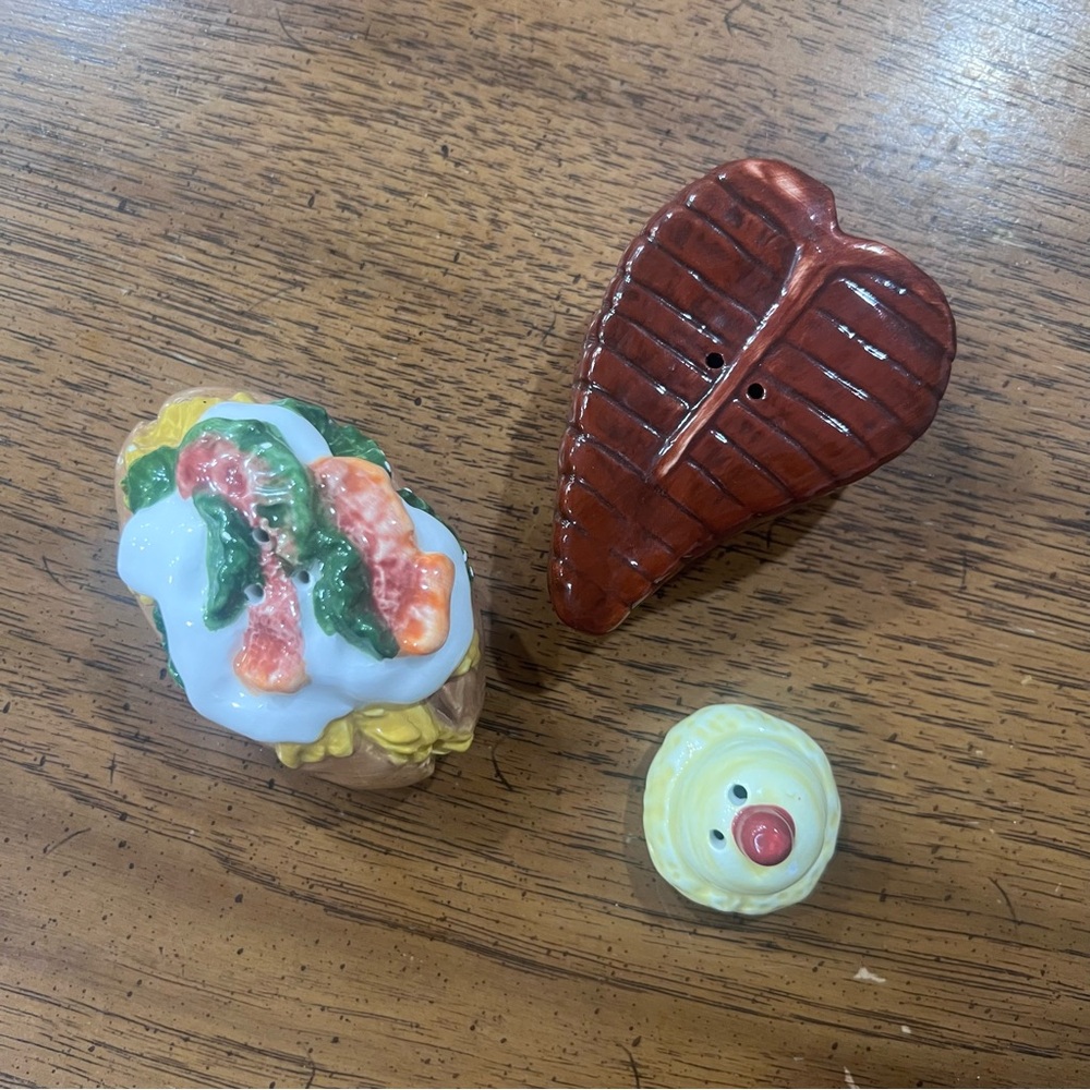 Ceramic Steak, Baked Potato, and Ice Cream Scoop Salt and Pepper Set